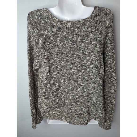 Eileen Fisher Gray & Cream Marled Knit Linen & Cotton Blend Pullover Sweater PL - Picture 4 of 7